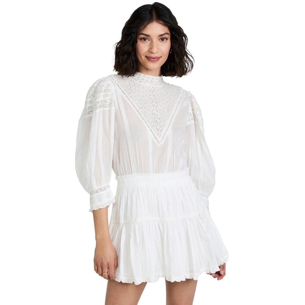 LoveShackFancy Viola Dress Antique White Lace Cotton Prairie Mini S Coquette - Picture 5 of 15